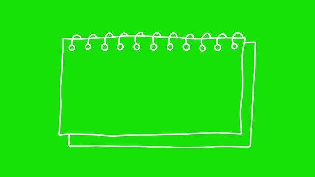 Animation of a binder paper sheet in a cartoon doodle style, a note paper with an outline style, green background, 4K motion graphics.