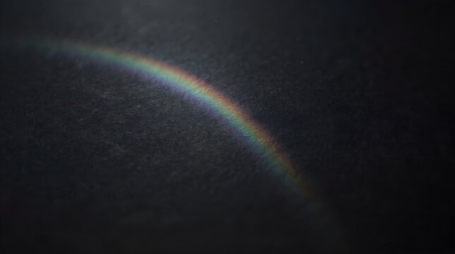 Subtle rainbow reflection sweeping across a dark surface, creating a moody abstract background with soft spectral colors.