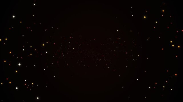 Futuristic Crimson Gold Energy Balls Flying Through Dark Space from Central Vanishing Point with Glowing Amber Spheres and Dynamic Perspective, Seamless 4K Abstract Motion Background