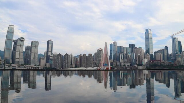 Time lapse photography of Chongqing Raffles City, Qiansimen Bridge and Hongyadong in Chongqing China