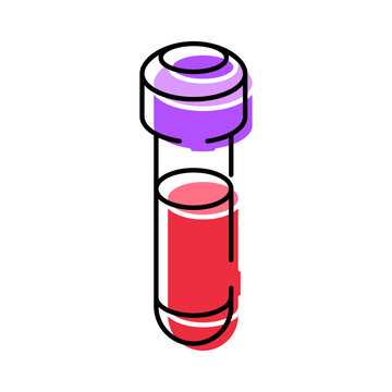 Blood sample contained in a test tube, with a purple cap, representing health check ups, diagnostic testing, and scientific research within a laboratory setting