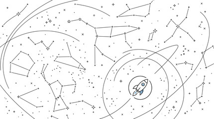 Obraz premium Hand-drawn constellations and rocket in starry sky