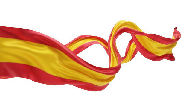 Wavy fabric ribbon with spanish flag colors red and yellow isolated on transparent background