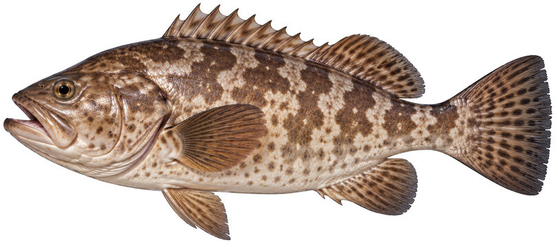 Gag grouper marine fish with brown mottled pattern and spiny fins side view