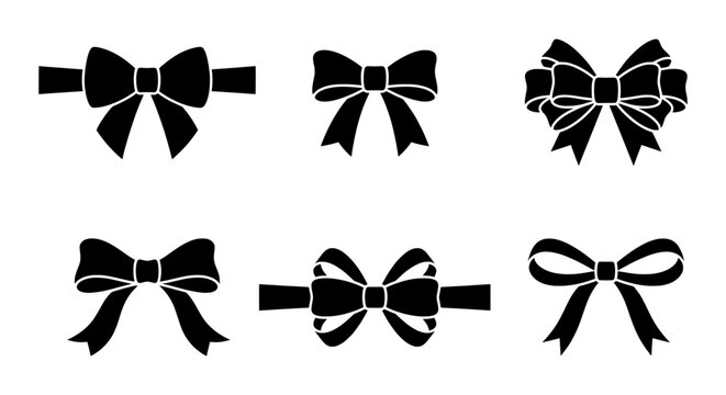 Six stylized black bow icons arranged in two rows, suitable for gift wrapping or decorative accents.