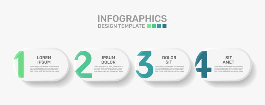 Horizontal business infographic template with four steps and icons for workflow or process visualization. Vector illustration.