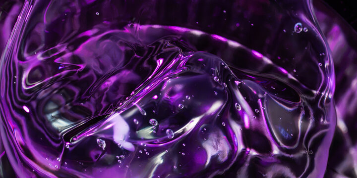 Abstract purple fluid texture with bubbles and glossy reflections