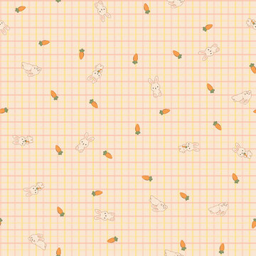 Cute Bunny Pattern Seamless Background Pastel Hand Drawn Vector
