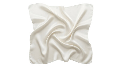 Naklejka na ściany i meble A square ivory silk scarf with smooth flowing folds and delicate drapes arranged neatly in the center of a clean solid white background for minimalist fashion apparel and textile design presentations