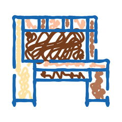 Fototapeta premium Stylized doodle drawing depicting a wood stove with abstract details, representing themes of home heating, comfort, and traditional cooking in a charming, artistic manner