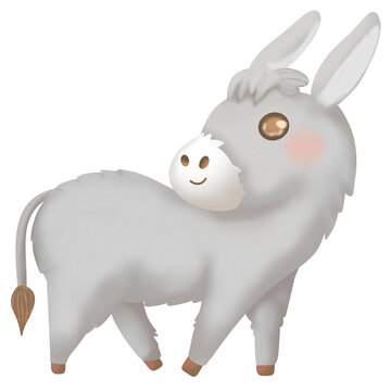 cute donkey farm animal , baby animal nature life, illustration transparency background. cozy cottage core country life.