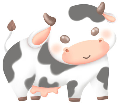 cute cow and calf in farm animal , baby animal nature life, illustration transparency background. milk and diary product.cozy cottage core country life.