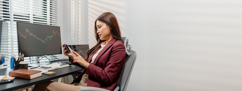 Professional trader monitoring financial markets and analyzing investment opportunities across multiple trading platforms, representing stock analysis, market research.