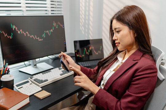 Professional trader monitoring financial markets and analyzing investment opportunities across multiple trading platforms, representing stock analysis, market research.
