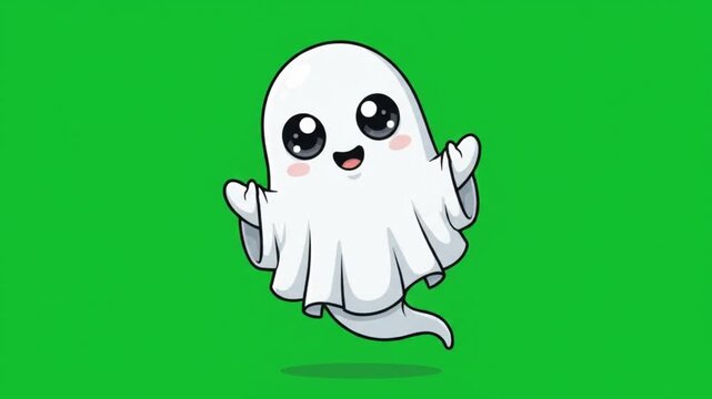 Cute ghost animation loop 4k green screen for halloween.