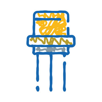 Hand drawn transistor doodle icon representing semiconductor component, circuitry and microelectronics for modern computing, engineering, digital systems and technological innovation