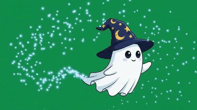 Wizard ghost floating stardust 4k green screen for halloween.