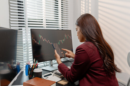 Professional trader monitoring financial markets and analyzing investment opportunities across multiple trading platforms, representing stock analysis, market research.