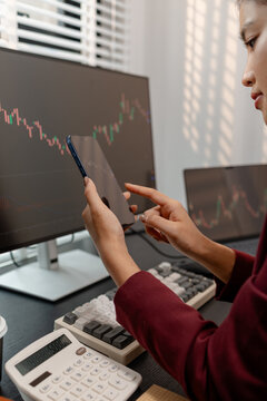 Professional trader monitoring financial markets and analyzing investment opportunities across multiple trading platforms, representing stock analysis, market research.