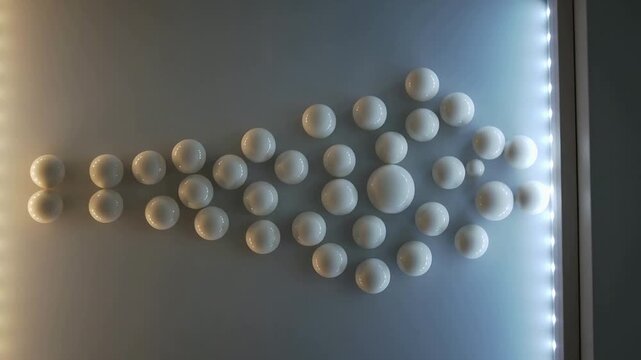 Starting domes appearing, white hemispherical domes forming diamond cluster on lobby wall LED strip