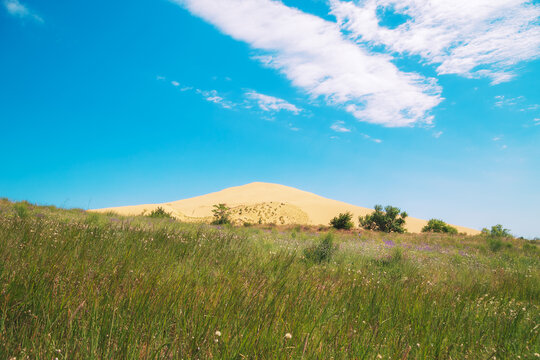 Sarykum Dune, the largest sand dune in Europe, at sunrise.