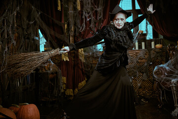 Obraz premium Elderly Witch Takes Flight