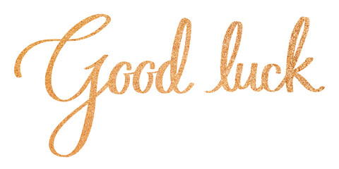 PNG good luck, gold glittery calligraphy, message digital sticker in transparent background © Rawpixel.com