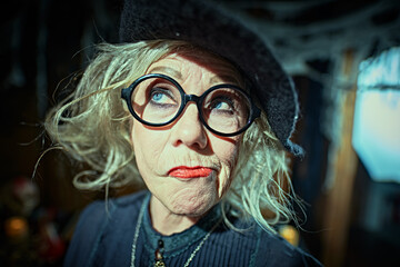 Obraz premium Suspicious Witch Looking Up