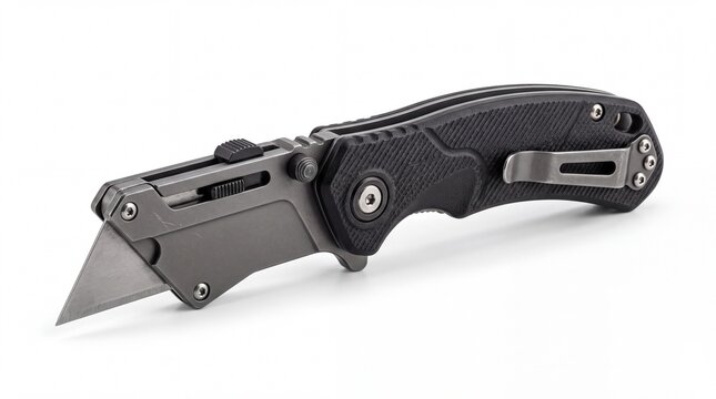 Heavy duty folding utility knife with replaceable blade on white