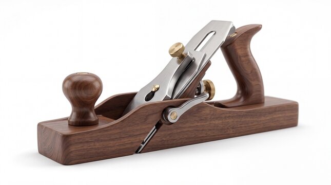 Traditional wooden hand plane for woodworking on white background