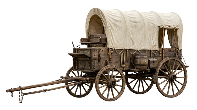 An old western wagon isolated for concept of travel and exploration.