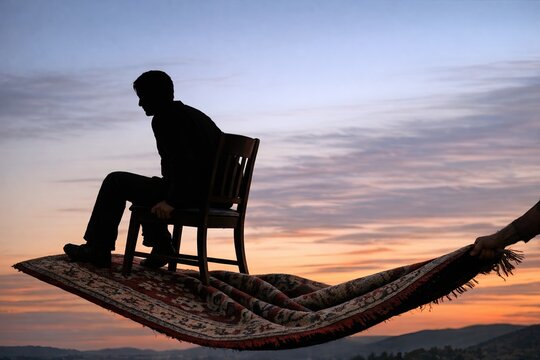 A person sitting in a chair suspended high above the ground, enjoying a relaxing moment