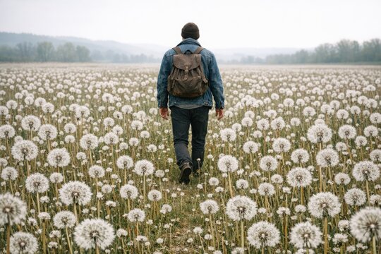 A person strolling through a field of yellow dandelions, enjoying nature