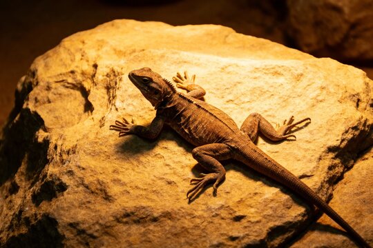 A lizard basking on a sunlit rock in a naturalistic setting