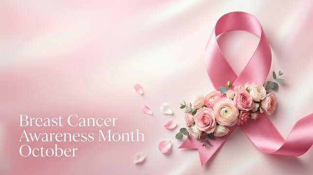 National breast cancer awareness month. Poster pink ribbon