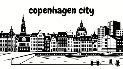 Obraz premium copenhagen denmark city skyline urban vector architecture downtown landmark travel tourism world famous canals bicycles castles nordic design cuisine harbor lifestyle