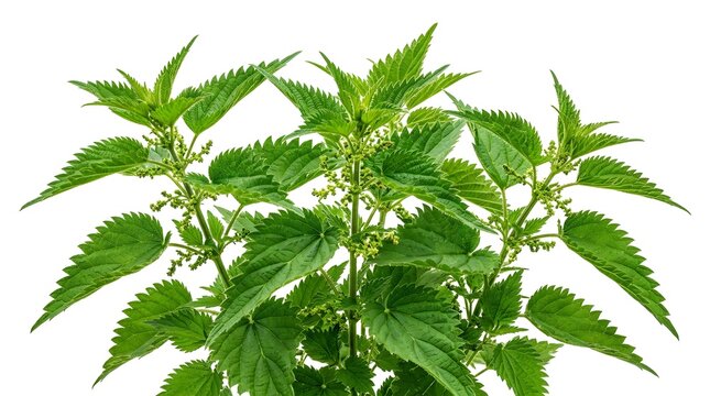 Fresh Green Stinging Nettle (Urtica Dioica) Plants Isolated on White Background