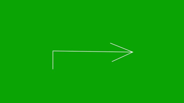 Geometric right angle corner thin line arrow animation on a green screen backdrop for workflow flowchart steps, modern interface direction pointer, structural diagram sign and ui loop clips.