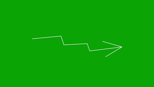 Geometric thin line zigzag arrow animation pointing right on a green screen background for modern infographic charts, trend direction indicator, diagram pointers and technology motion clips.