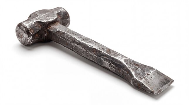 Vintage heavy duty forged metal hammer on white background