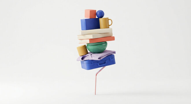 The last straw idiom concept showing the final straw on a precarious stack of assorted household objects