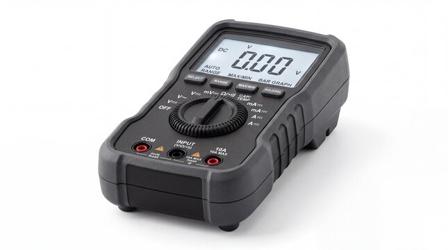 Handheld digital multimeter with lcd display on white background