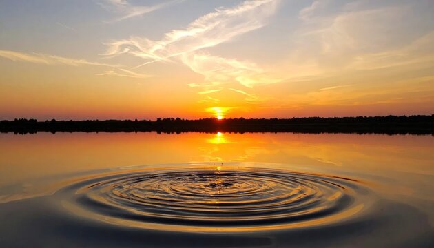 Sunset Serenity - Ripples on Calm Water Reflecting Golden Sky.
