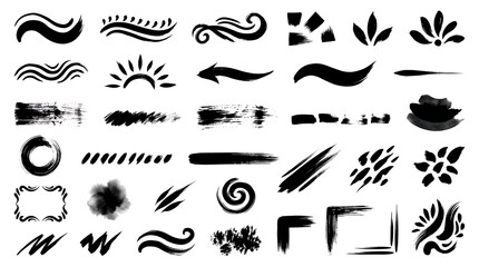 Obraz premium Clean Monochrome Brush Stroke Assets and Decorative Oriental Design Elements