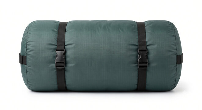 rolled green camping sleeping bag, compact outdoor compression sack, insulated trekking travel bedroll, waterproof adventure hiking bedding, portable camp ground slumber bag, wilderness overnight trav