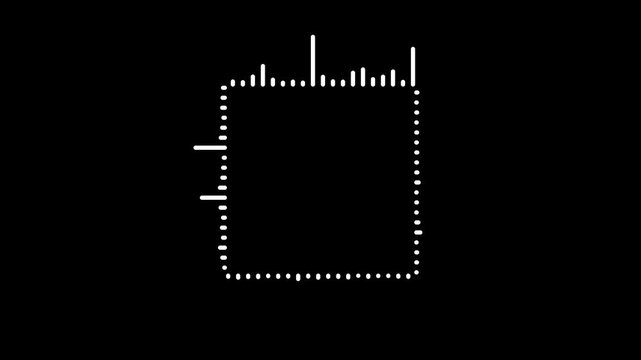 Boxed frequency visualizer graphic displaying bouncing bars on a stark black screen. Wonderful border overlay to frame subjects in your content edits. Use screen blend settings for clear use.