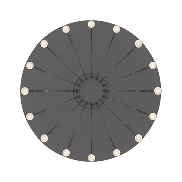 Modern circular ceiling light fixture with multiple glowing bulbs in a 3d render isolated view