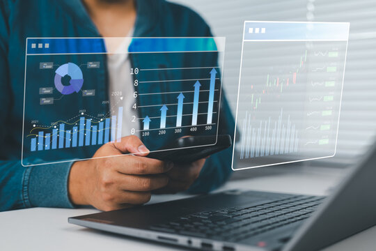Businessman using smartphone for investment and mobile banking, managing money, budget, and financial funds through digital technology and smart business planning.