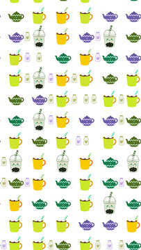 Cute Teapots and Bubble Tea Pattern
