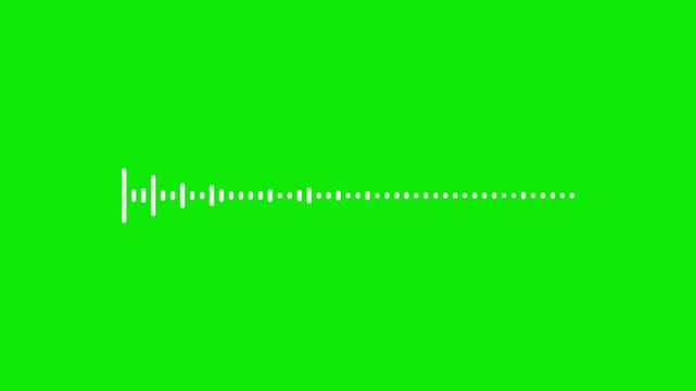 Horizontal linear audio spectrum equalizer wave pulsing to a beat on green screen. Great visualizer effect to represent sound levels or voice recordings. Remove the background using a keyer.